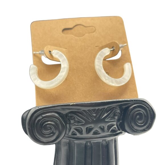 **Moon Stone Half Hoop C Shape Hanging Earrings - Picture 3 of 8